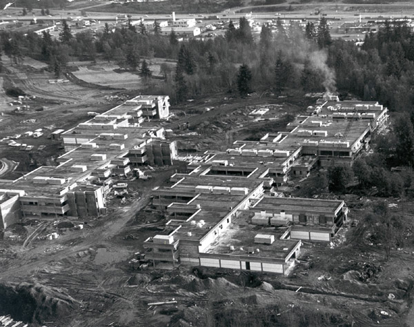 An aerial view of the construction of Bellevue College