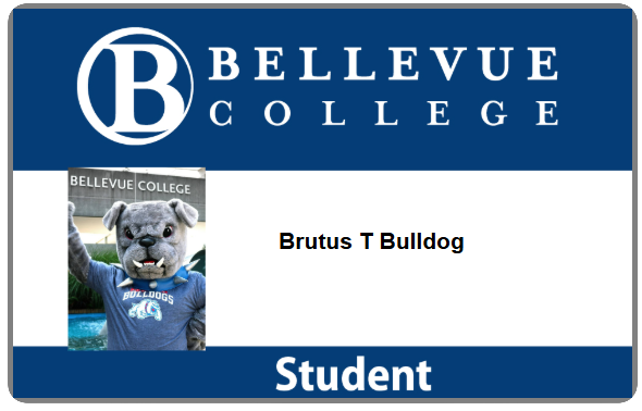 Sample Bellevue College student ID card showing the card layout and photo placement.