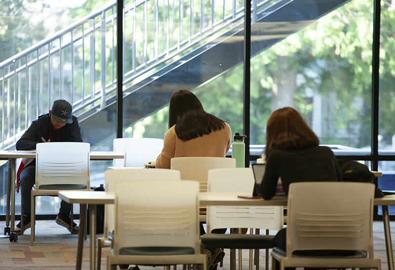 Students work in BC's Library Media Center.