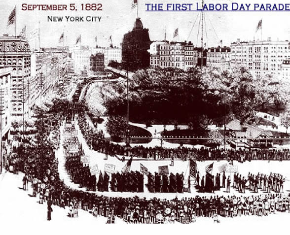 Black and White photo of the first Labor Day parade - September 5, 1882 - New York City