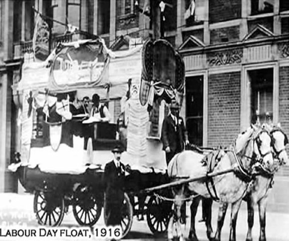 Black & White image of Labor Day float - 1916