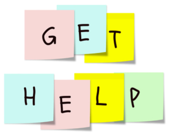 graphic image on Post-Its that spells out "get help"