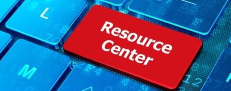 image of computer keyboard with words "resource center" as one red key