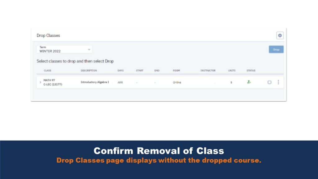 Picture of the Dropped Classes page.