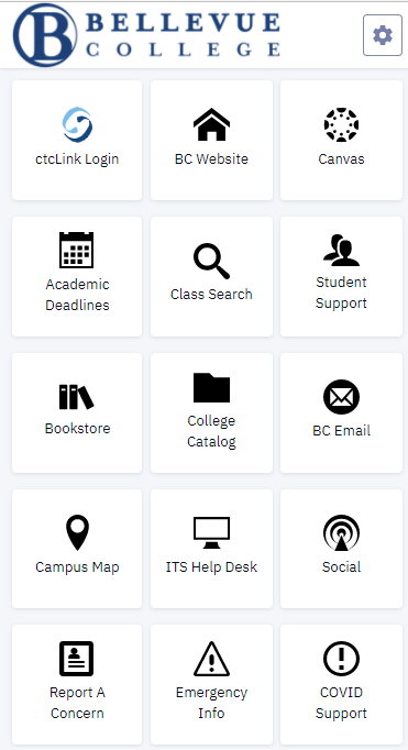 Bellevue College ctcLink mobile view portal on mobile device