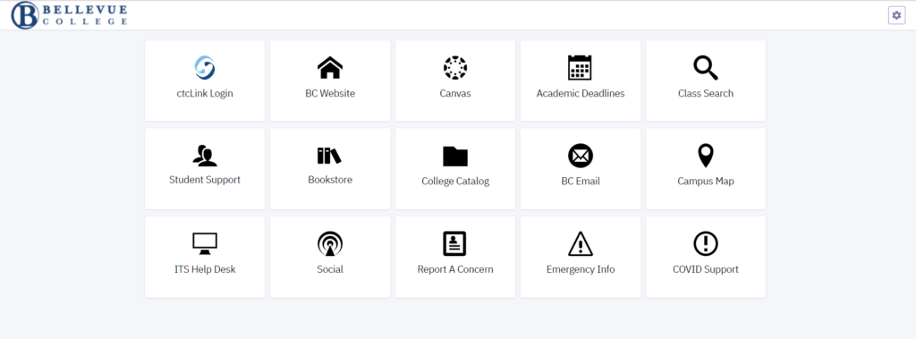 Bellevue College ctcLink mobile view portal on desktop