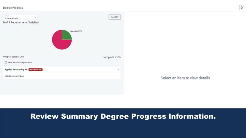 Picture of the Degree Progress page.