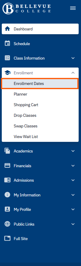 Enrollment dates tile outlined 