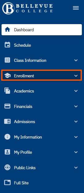 Enrollment tile from drop down menu outlined