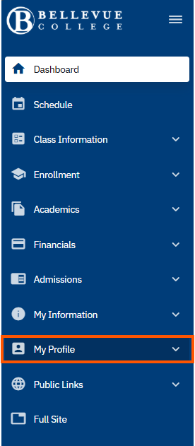 My profile tile outlined on the menu