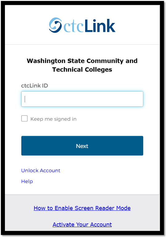 ctcLink log in page from your preferred browser.
