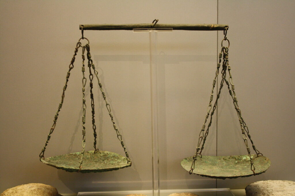 a set of bronze scales from ancient Mycenaean Greece,