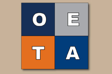 A square grid of four colored squares with white letters "O," "E," "T," and "A."