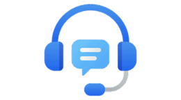 icon of headset with microphone with a speech bubble in the middle