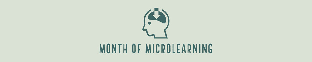 Line art head with arrow pointing to brain, month of micro learning logo