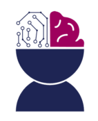 A cartoon head divided into two halves with a circuit and the human brain.