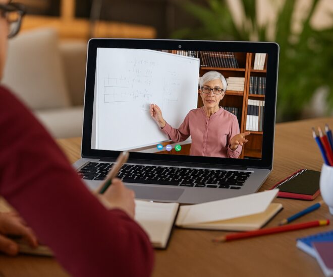 A student works on a laptop computer in a remote setting.