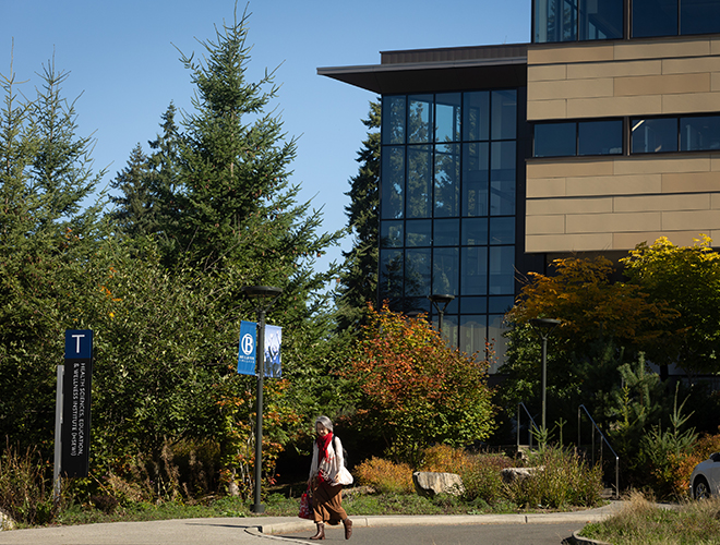 A student walks on the BC campus.