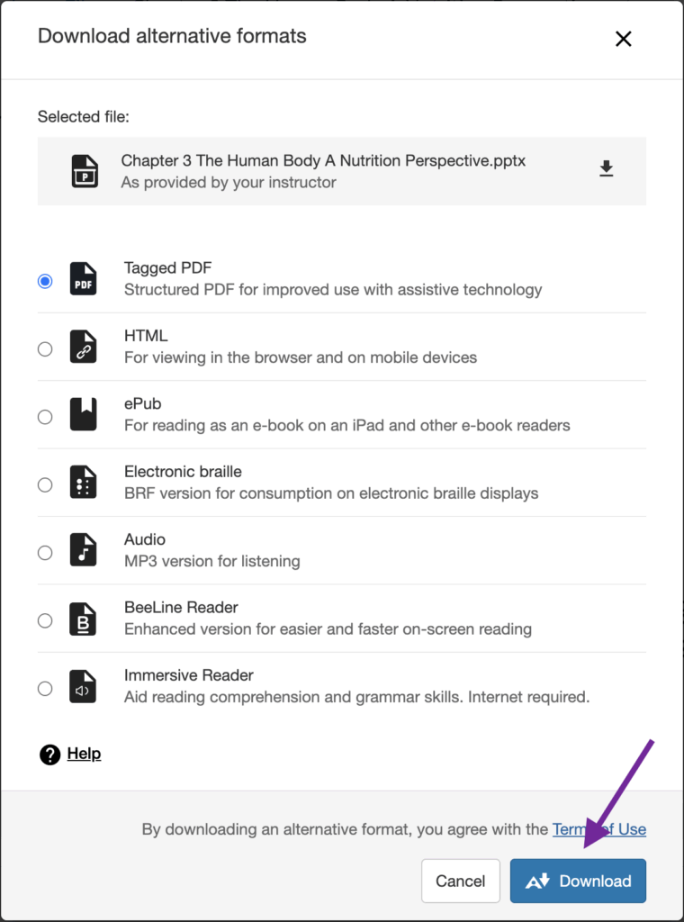 Alternative Formats - Download button