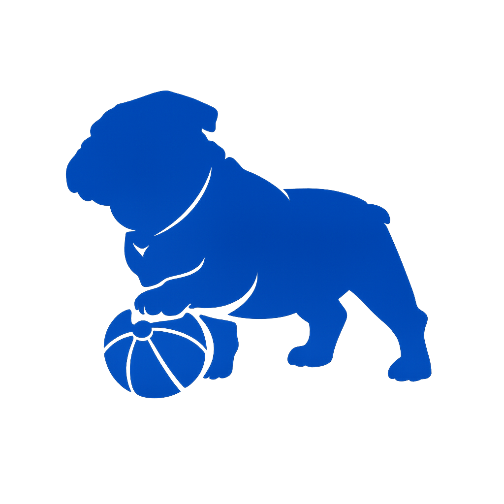 Bulldog holding a beach ball
