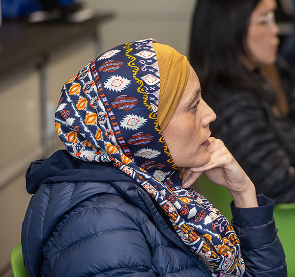 A student listens in class.