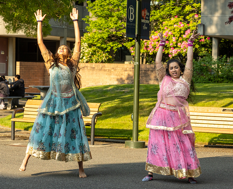 Students dance on the BC campus.