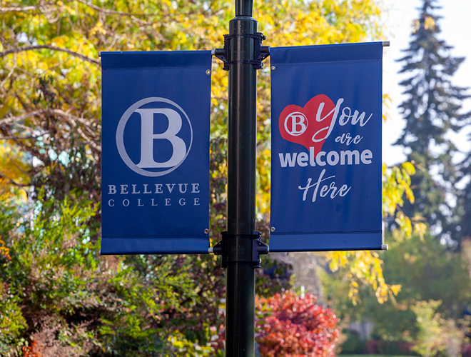 Banners hang on the BC campus.