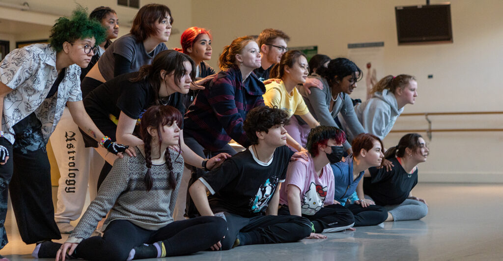 BC students align in a group during a modern dance class.