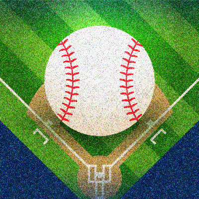 Illustration showing large baseball placed on baseball diamond background image