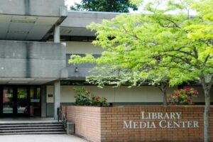 Library Media Center Entrance in Spring