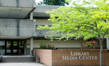 Library Media Center Entrance in Spring