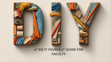 Illustration of Letters DIY. Each letter is made up of craft supplies. A "Do it yourself" guide for faculty is written underneath.