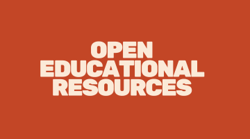 Orange background and white block letters say Open Educational Resources