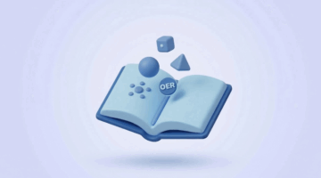 3D icon of an open book with simple shapes, representing open educational resources