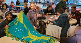 OLS students make blankets for Seattle Children's Hospital.
