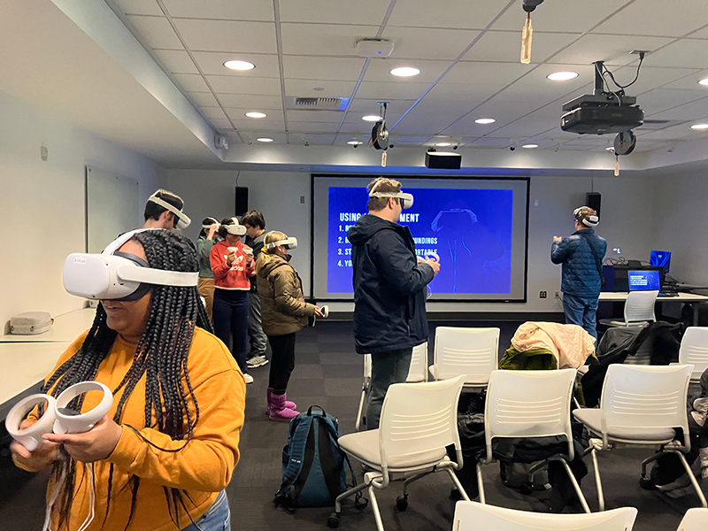 OLS students explore XR technology at the XR Lab.