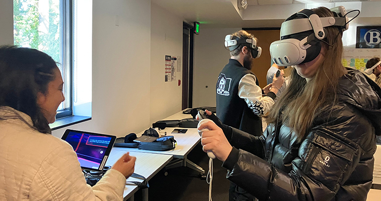 OLS students explore XR technology at the XR Lab.