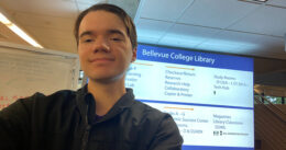 Zeke at Bellevue College's Library.