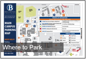 Bellevue College Parking map White text reads Where to Park