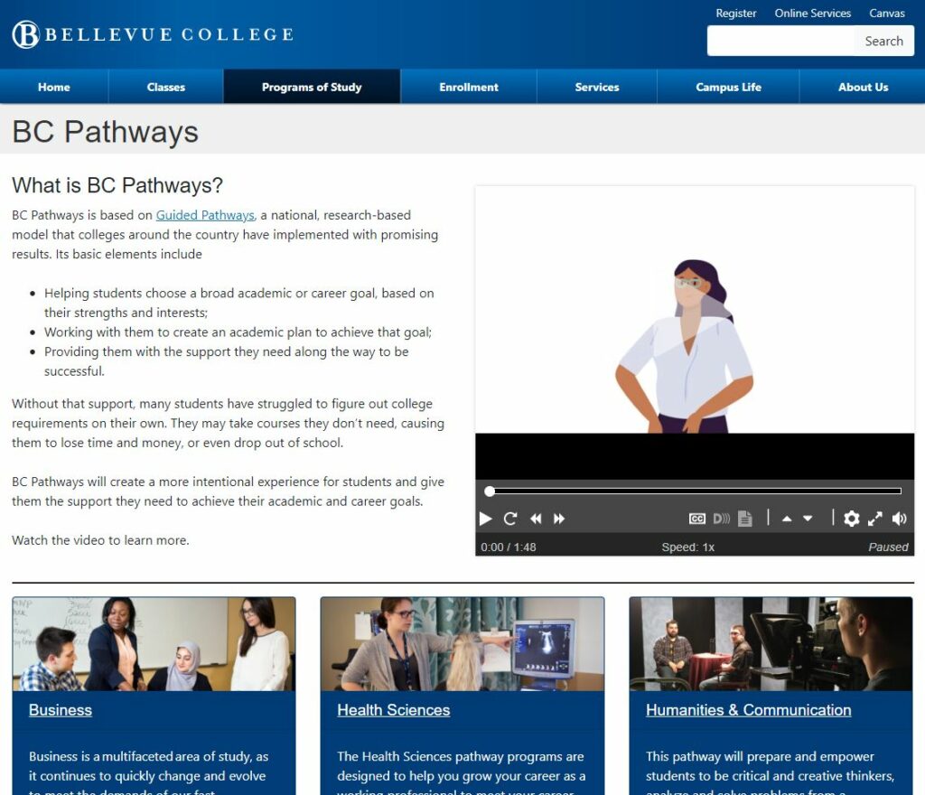 Screenshot of the BC Pathways website