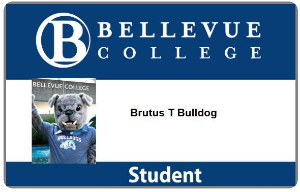 Sample Bellevue College student ID card showing the card layout and photo placement.