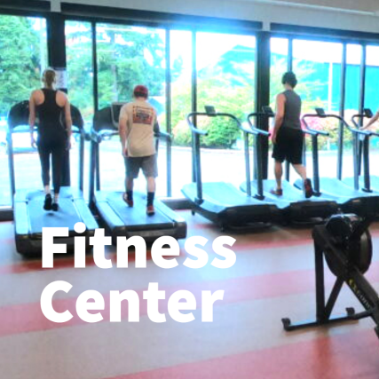 Runners and walkers on treadmills in front of large window with sun streaming in.