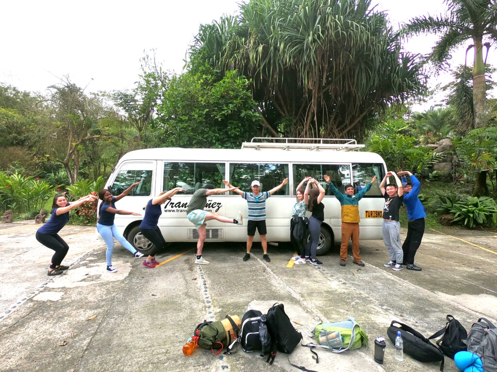 Group selfie in front of the camper van in Costa Rica