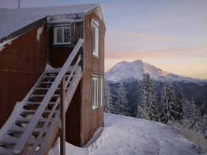 High Hut with view of Mt Rainier, photo courtesy of Mt Tahoma Trails Assoc.