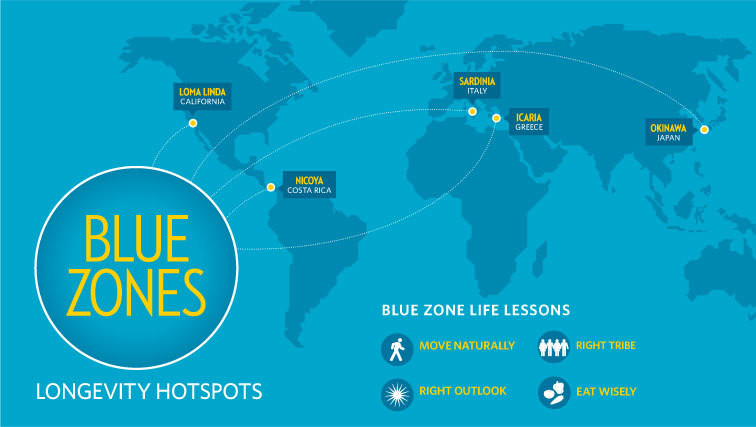 World Economic Forum map of the current Blue Zones.