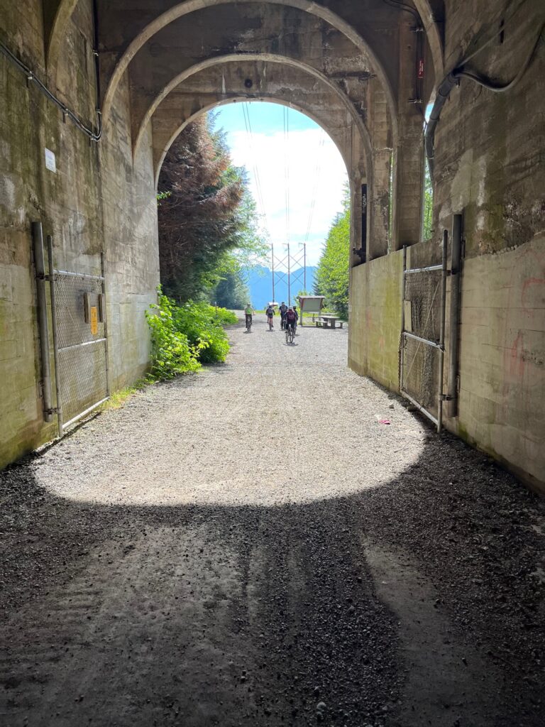 Snoqualmie Tunnel on the Palouse to Cascade Trail -- lots of sunshine and heat meeting the 37 degree interior.