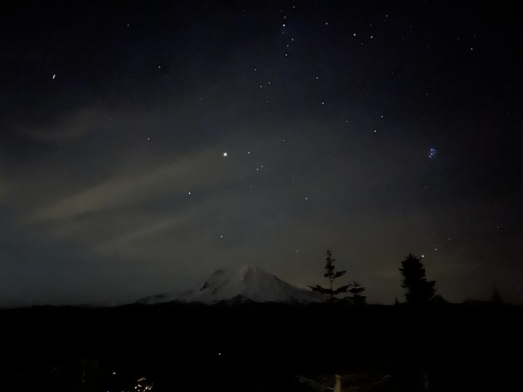 Mt Rainier at night from the hiker huts.