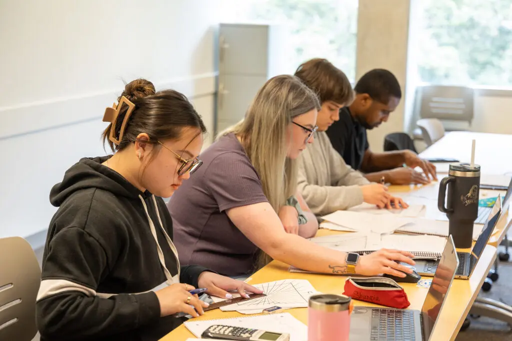 Students work on projects in the classroom.
