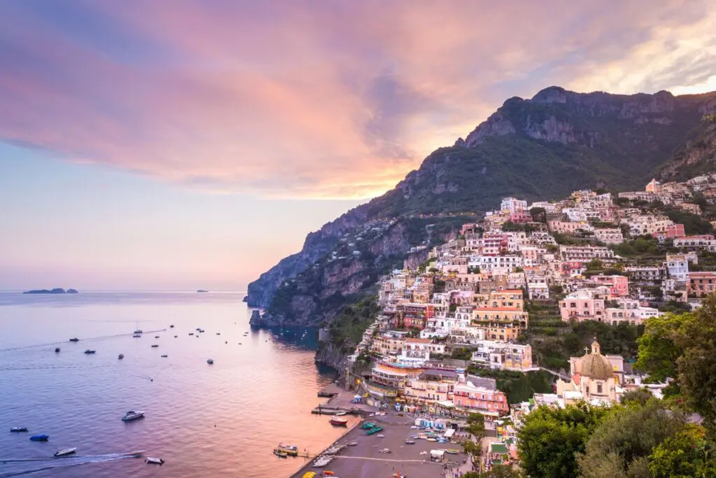 Picture of Sorrento Italy overlooking part of the town and ocean.