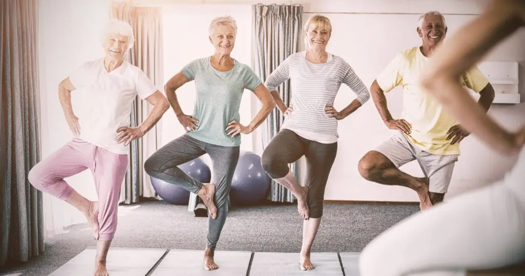 Active adults doing stretches